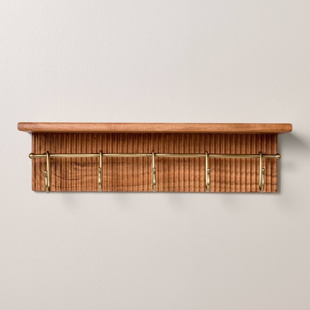 24" Grooved Wall Shelf with Rail and Hooks‎ - Hearth & Hand Magnolia